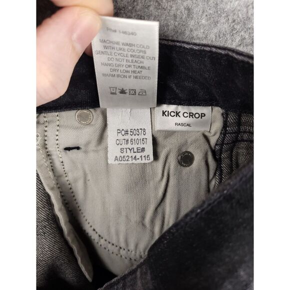 AMO Kick Crop Jeans Women's 24 (27 x 26) Bootcut Crop Raw Hem Black Faded NWT - Picture 5 of 9